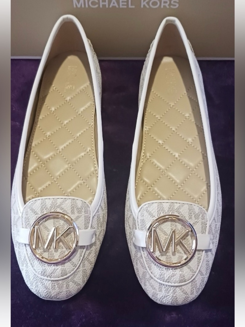 Michael Kors light Pink  and Gold MK Logo Quilted Ballet Flats